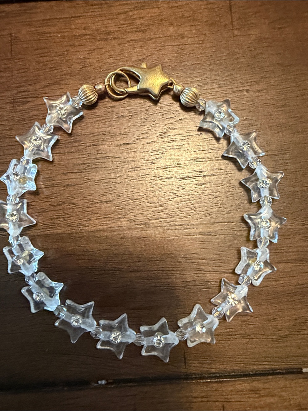 Audrey Limoges Collection Clear Star Bead Bracelet with Gold Clasp 7.5"
